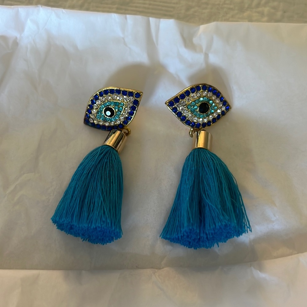 Rhinestone‎ Evil Eye tassel earrings